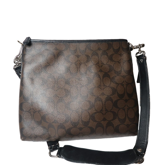 Coach Leather Crossbody Messenger Shoulder Bag Brown & Black Signature C Pattern - Picture 4 of 13